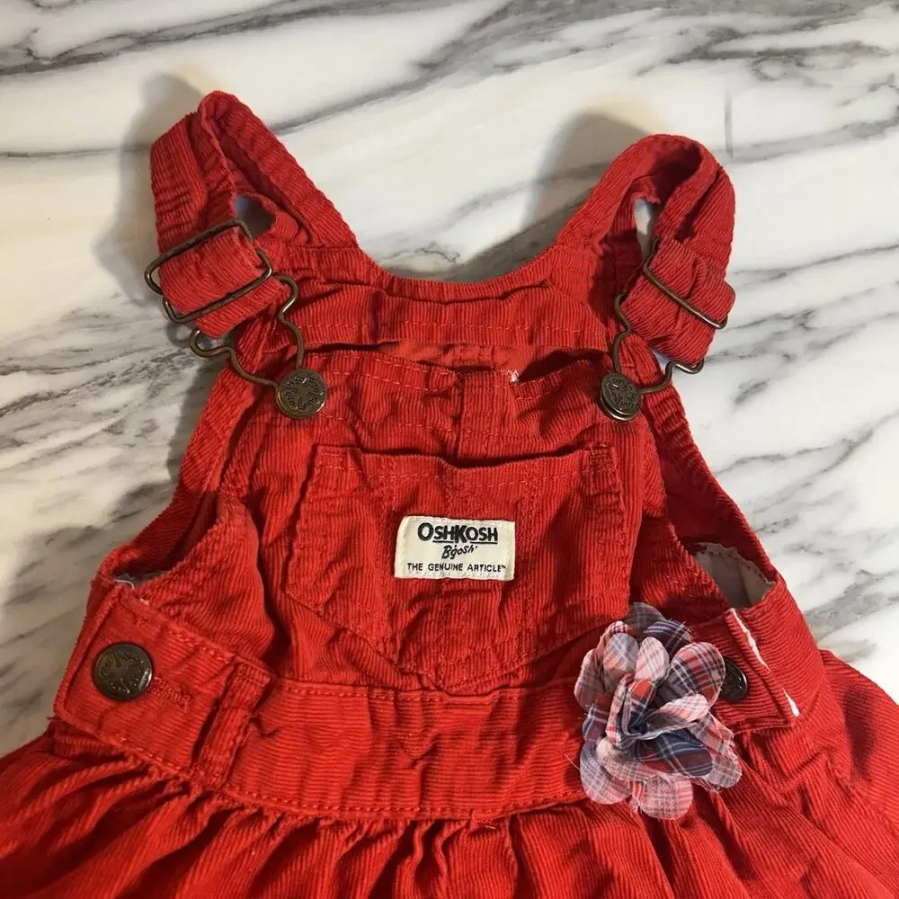 Oshkosh B’gosh Red‎ Corduroy Jumper Dress Sleeveless Overalls Skirtall 12 Months